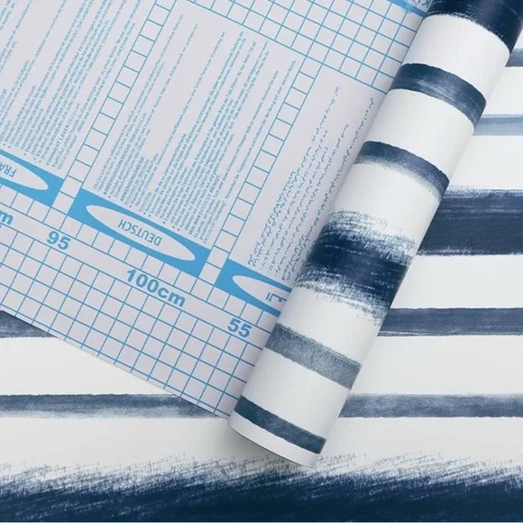 NWT Navy & white Peel & Stick Wallpaper striped - 17.7inch x 78.7inch - Picture 3 of 7